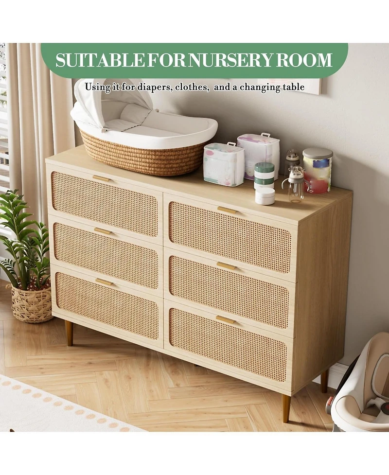 gaomon Rattan 6-Drawer Dresser