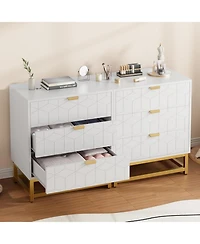 gaomon Modern 3 Drawer Wide Dresser Chest, Gold Metal Legs & Handles, Wood Storage Organizer for Bedroom Living Room
