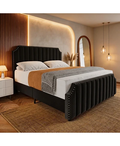 Homfan Upholstered Bed Frame with Headboard and Footboard