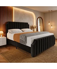 Homfan Upholstered Bed Frame with Headboard and Footboard