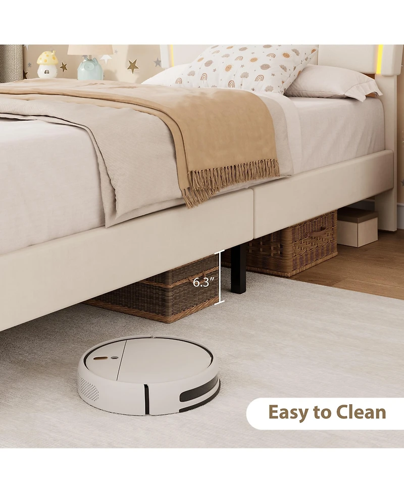 Homfan Bed Frame with Storage Drawer, Velvet Upholstered Platform Headboard and Led Light