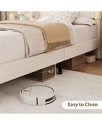 Homfan Bed Frame with Storage Drawer, Velvet Upholstered Platform Headboard and Led Light