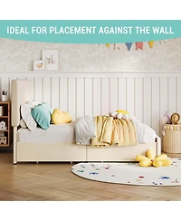 homfan Elegant Twin Upholstered Bed Frame with Adjustable Headboard - 2 Storage Drawers - Soft Soft Tufted Platform