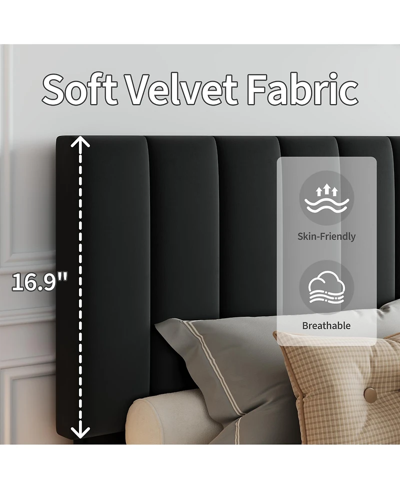 homfan Upholstered Platform Bed Frame with Adjustable Height Vertical Channel Tufted Headboard, Sturdy Wooden Slats, Noise-Free