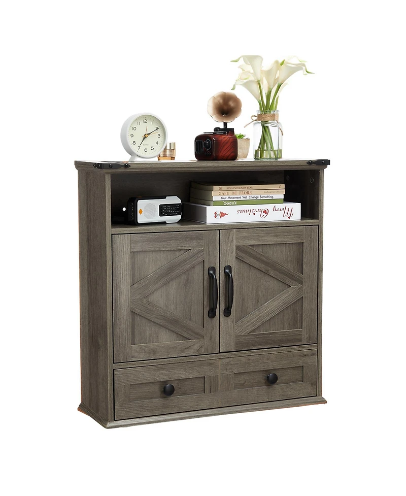 Homfan Farmhouse Wall Cabinet with Barn Doors and Adjustable Shelf, 25 Wide Bathroom Storage Organizer for Bath, Laundry Entryway