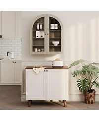 homfan Arched Bathroom Wall Cabinet with Glass Doors and Adjustable Shelves, Wood Over Toilet Storage Organizer for Bathroom and Laundry Room