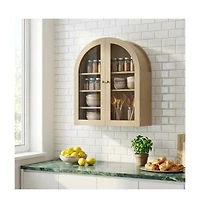 homfan Arched Bathroom Wall Cabinet with Glass Doors and Adjustable Shelves, Wood Over Toilet Storage Organizer for Bathroom and Laundry Room