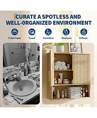 homfan Farmhouse Wall Cabinet with Barn Doors, Adjustable Shelf and Drawer, 25 x 23 x 8 in Storage Organizer for Bath and Laundry