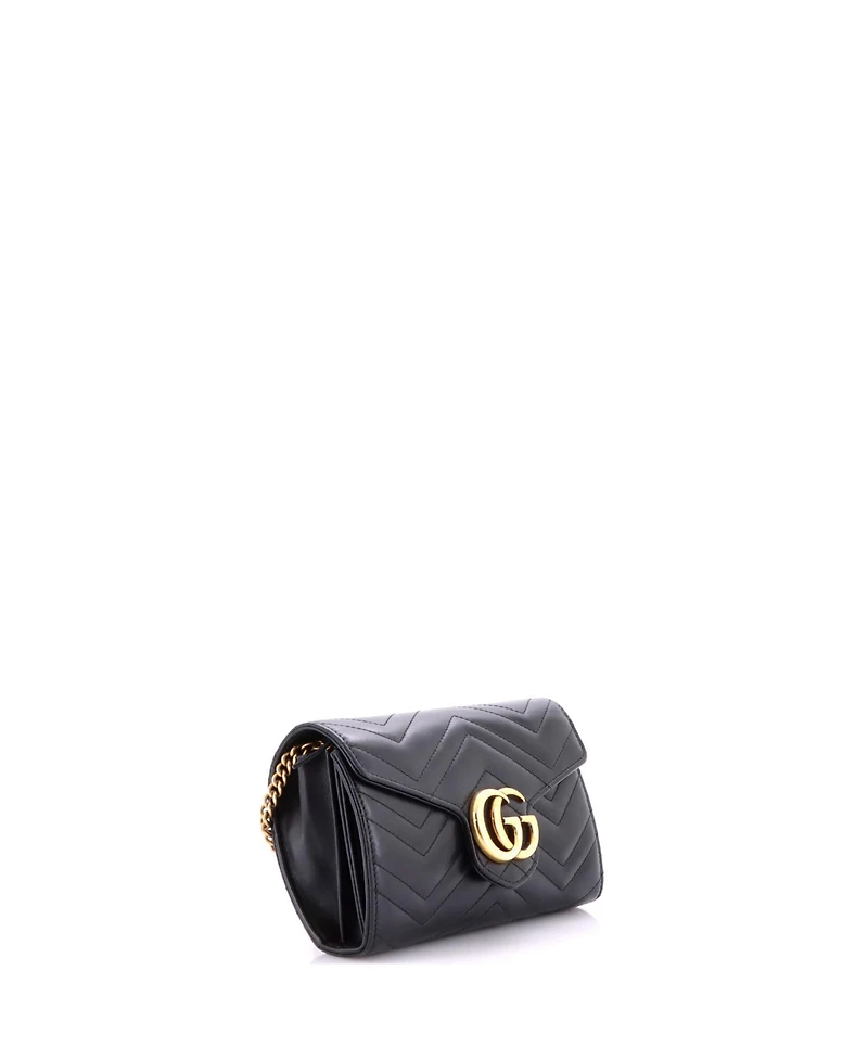 Pre-Owned Gucci Mini Gg Marmont Chain Wallet Matelasse Leather