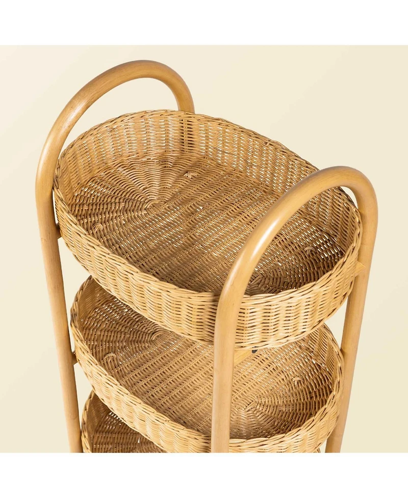 Con Handcrafted Rattan Craft Utility Cart Trolley