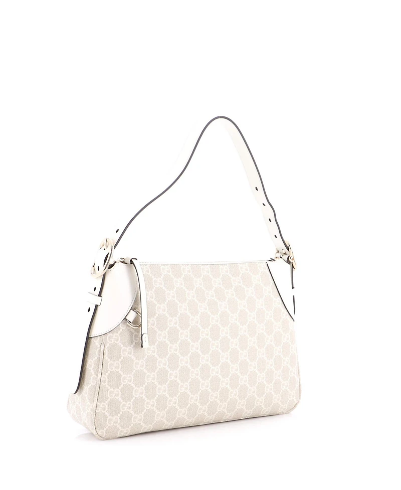 Pre-Owned Gucci Medium Emblem Shoulder Bag Gg Coated Canvas with Leather