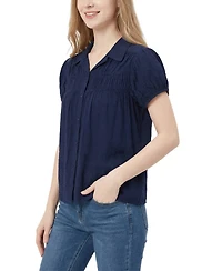 Ny Collection Petite Collared Rouched Yoke Top