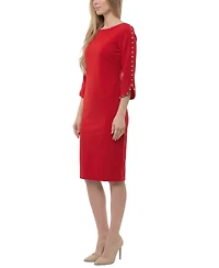 Ny Collection Petite 3/4 Mother of Pearl-Detail Petal Sleeve Dress