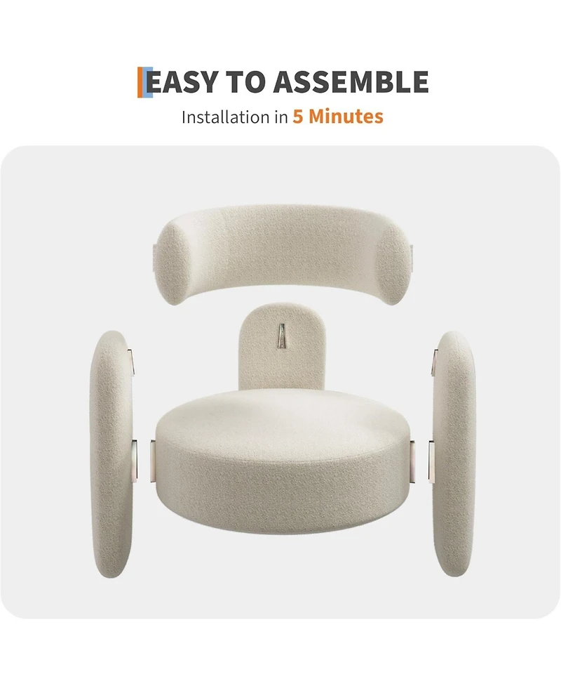 gaomon Chenille Accent Chair Mid-Century Upholstered Living Room Chair Cozy Round Armrest Chair with Back Round Corner Side Sitting Lounge Armchair