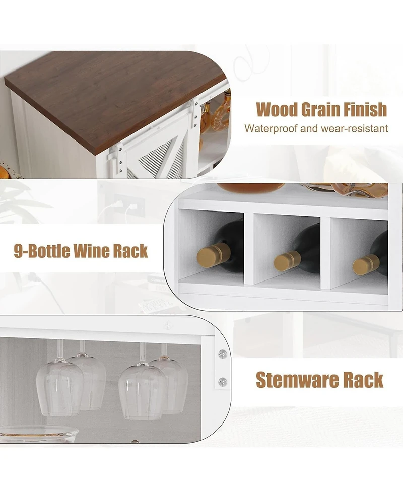 gaomon Buffet Cabinet 46.5" Large Buffet Sideboard Cabinet With 2 Sliding Barn Doors Farmhouse Wine Cabinet Table Wine Rack Bar Storage Cabinet