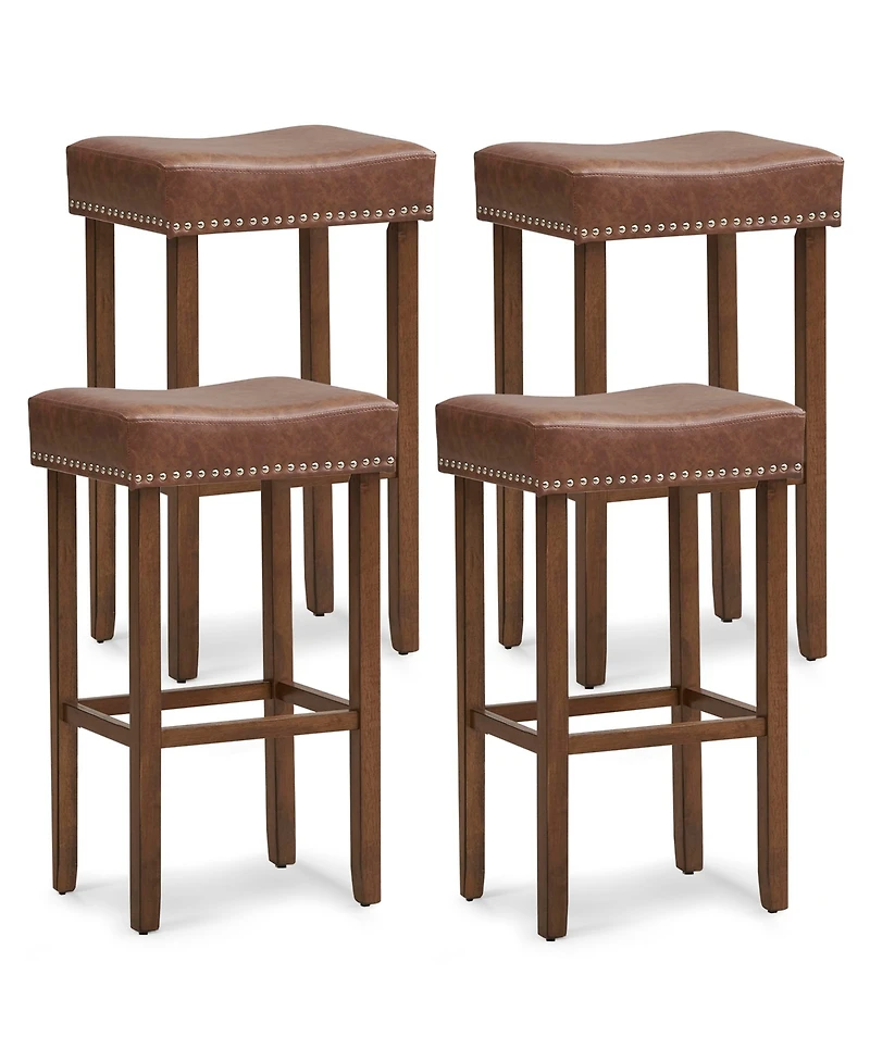 Gymax 4PCS 29.5'' Bar Stool Set Counter Height Saddle Stools w/ Rubber Wood Frame