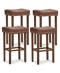 Gymax 4PCS 29.5'' Bar Stool Set Counter Height Saddle Stools w/ Rubber Wood Frame