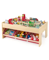 Slickblue Wooden Train Set Table for Kids with Reversible Tops, Activity Play Table