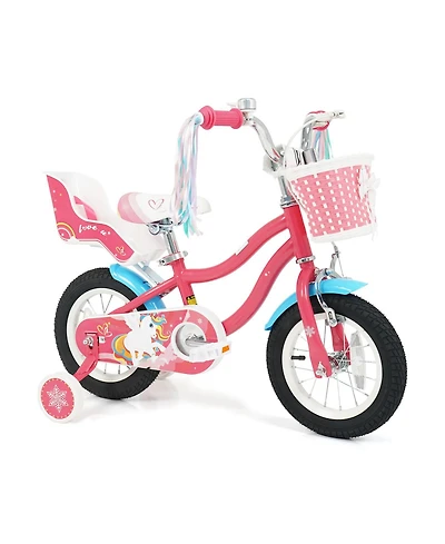 Slickblue Girls Kids Bike with Doll Seat and Safety Training Wheels