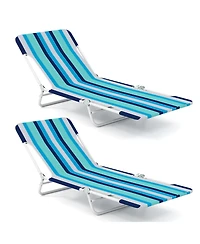Slickblue 2 Pieces 5-position Lay Flat Beach Recliner with Carry Strap and Metal