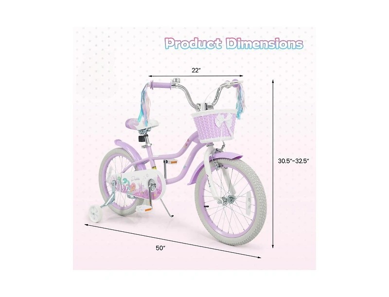 Slickblue Kids Bicycle with Basket and Streamers, Adjustable Princess Theme Bike