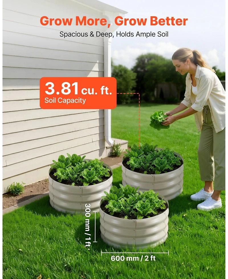 Gouun 3-Piece Round Galvanized Raised Garden Bed Set, Alu-Zinc Planter Boxes