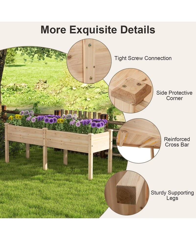Gouun Elevated Fir Wood Garden Bed with Drainage Holes in Standing Planter Box