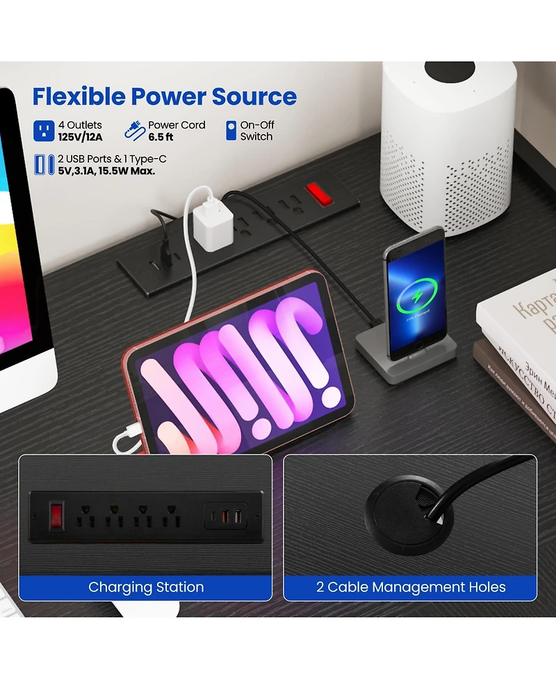 Gouun L-Shaped Gaming Desk with Led Lights and Hutch