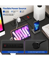 Gouun L-Shaped Gaming Desk with Led Lights and Hutch