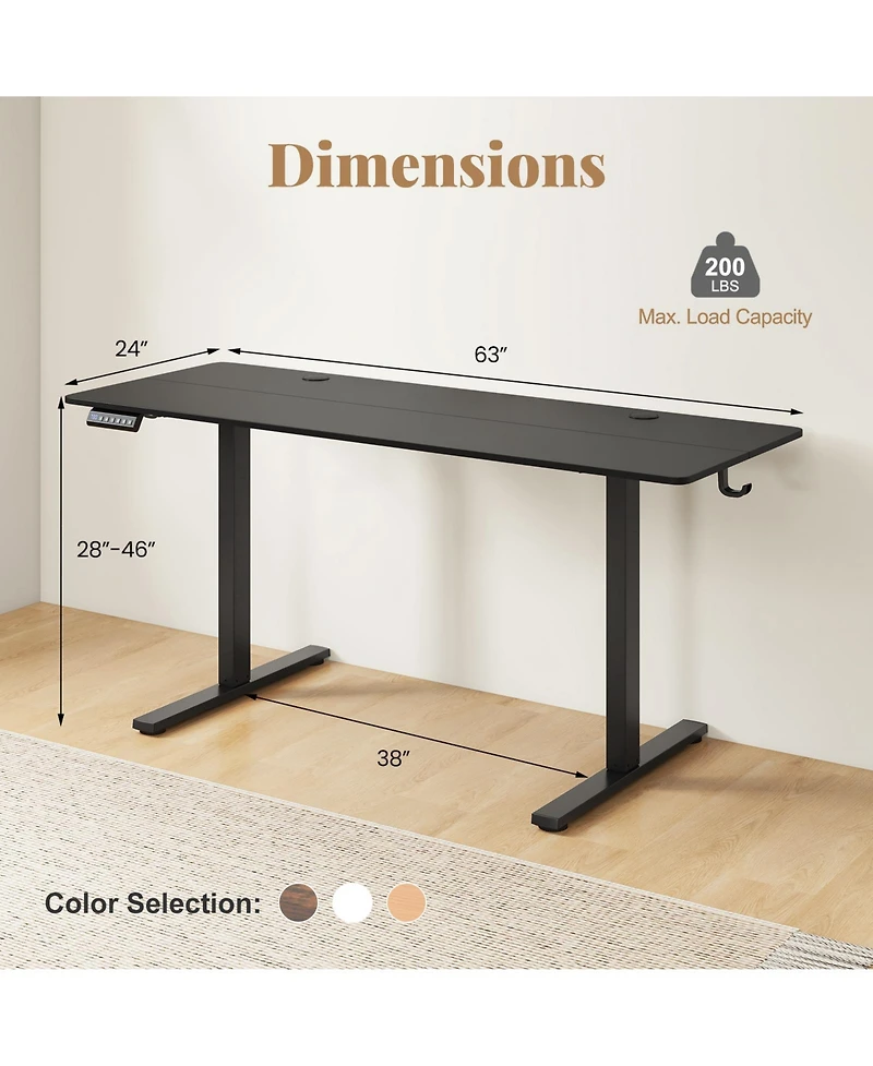 Gouun Electric Standing Desk with 3 Memory Heights and 2 Hanging Hooks and Cable Holes
