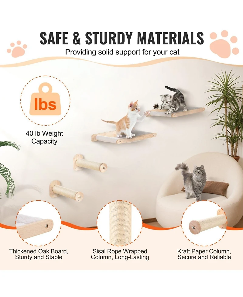 Gouun Wall Mounted Cat Shelves and Perches Set of 4 with Hammocks and Jumping Posts