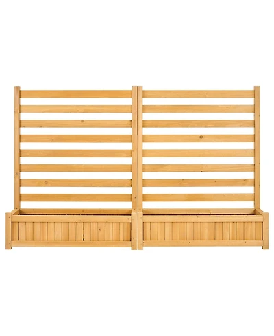 Gouun Wooden Privacy Fence with 2 Planters, 36 x 45 in Slatted Panel Outdoor Screen for Garden and Pool