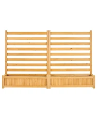 Gouun Wooden Privacy Fence with 2 Planters, 36 x 45 in Slatted Panel Outdoor Screen for Garden and Pool