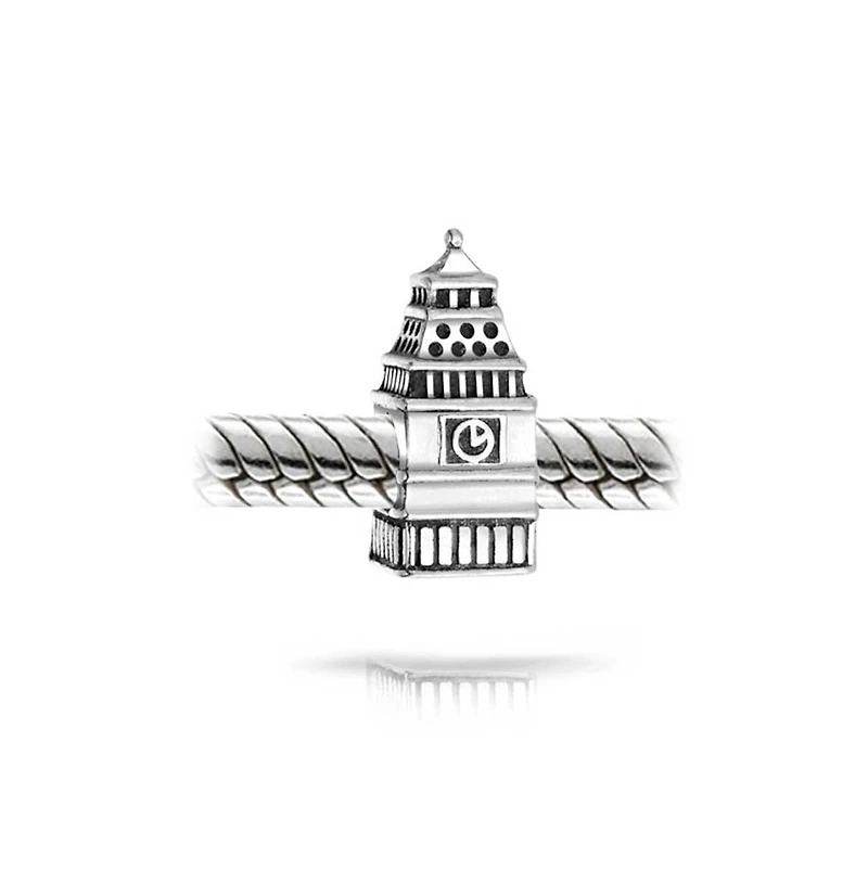 Bling Jewelry Travel Land mark London Big Ben Clock Charm Bead Sterling Silver for Bracelet