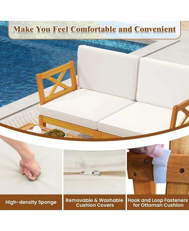 Gouun 5-Piece Acacia Wood Outdoor Conversation Set with 2-Tier Coffee Table and Cushions