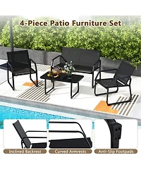 Gouun 4-Piece Patio Conversation Set with Breathable Fabric Seats and Glass Tabletop
