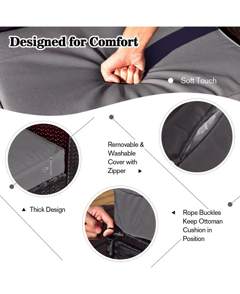 Gouun 9-Piece Wicker Sectional Sofa Set with 30 in Propane Gas Fire Pit Table