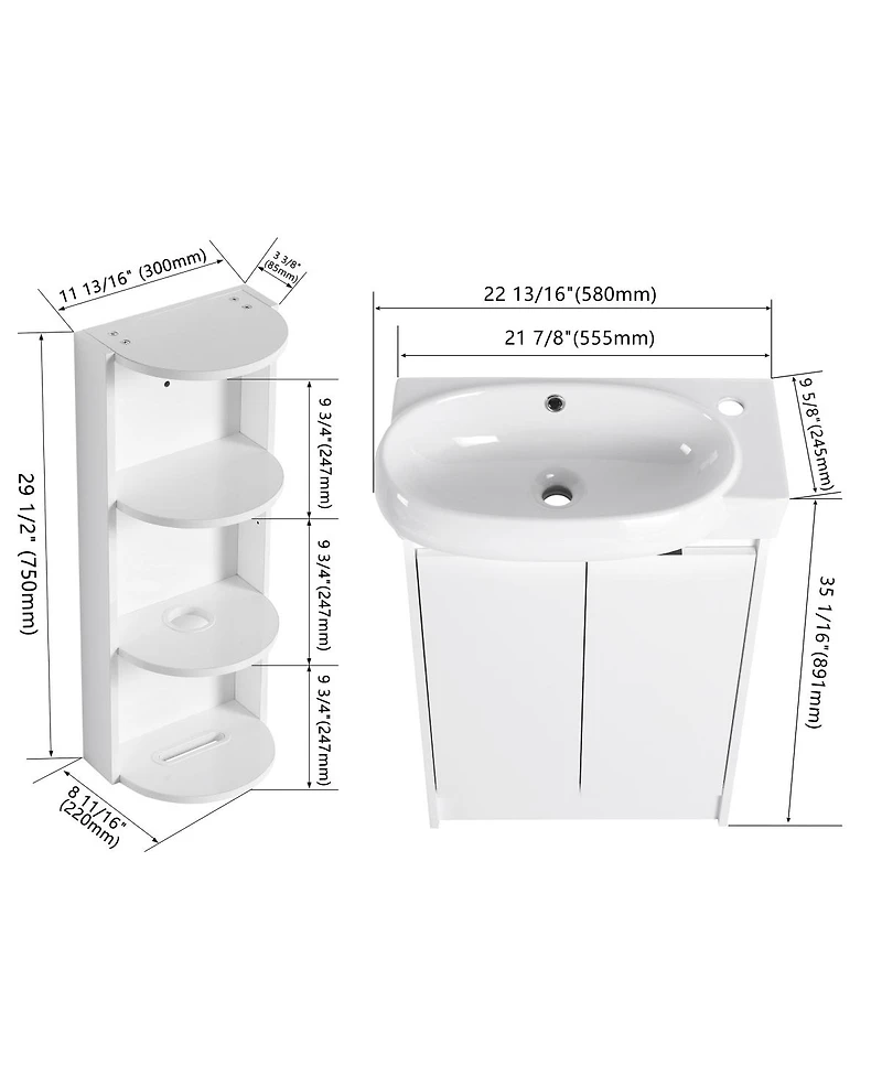 Sillysis 23 Inch Bathroom Vanity with Sink and Storage Rack, Modern Freestanding Plywood Cabinet, Soft Close Doors for Small Spaces