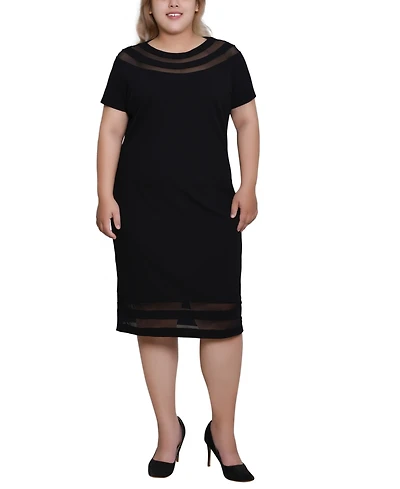 Ny Collection Plus Short-sleeve Dress with Mesh Insets