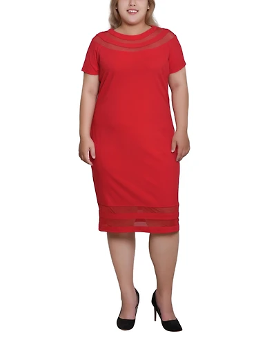 Ny Collection Plus Short-sleeve Dress with Mesh Insets