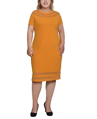 Ny Collection Plus Short-sleeve Dress with Mesh Insets
