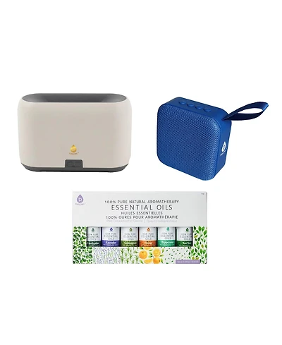 Pursonic FlameGlow Aromatherapy Diffuser, 6-Pack Essential Oils and Portable 360degree(s) Hi-Res Wireless Speaker