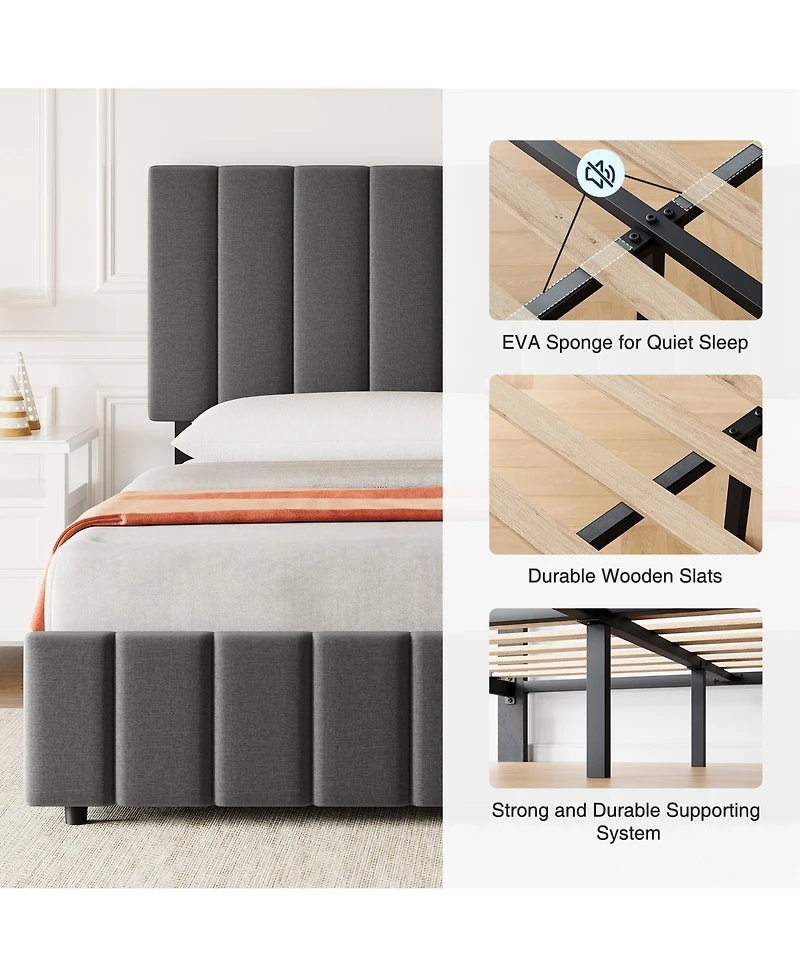 Homfan Bed Frame with 4 Storage Drawers, Adjustable Height Headboard