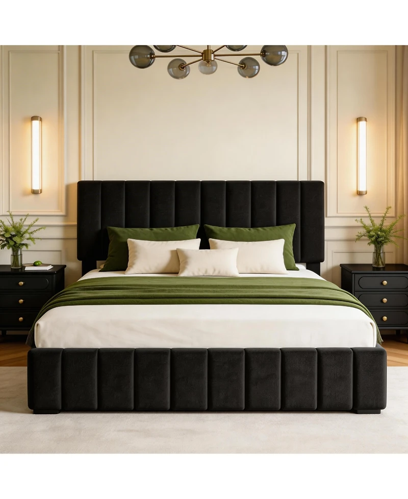 Homfan Bed Frame with 4 Storage Drawers, Adjustable Height Headboard