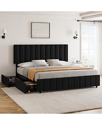 Homfan Bed Frame with 4 Storage Drawers, Adjustable Height Headboard