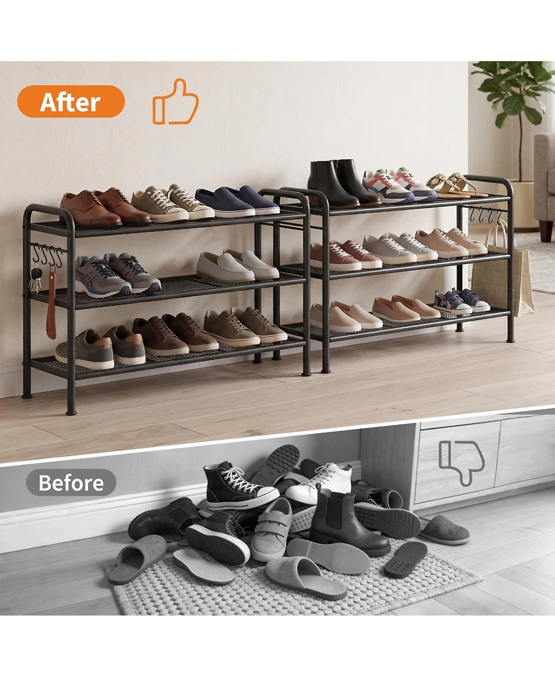 Homfan Metal Shoe Rack with Adjustable Flat or Tilt Shelves, Space Saving Shoe Storage Organizer for Entryway