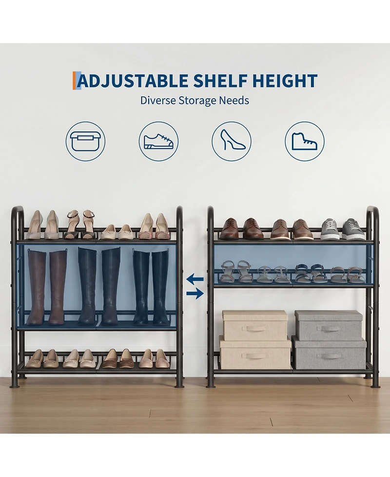 Homfan Metal Shoe Rack with Adjustable Flat or Tilt Shelves, Space Saving Shoe Storage Organizer for Entryway