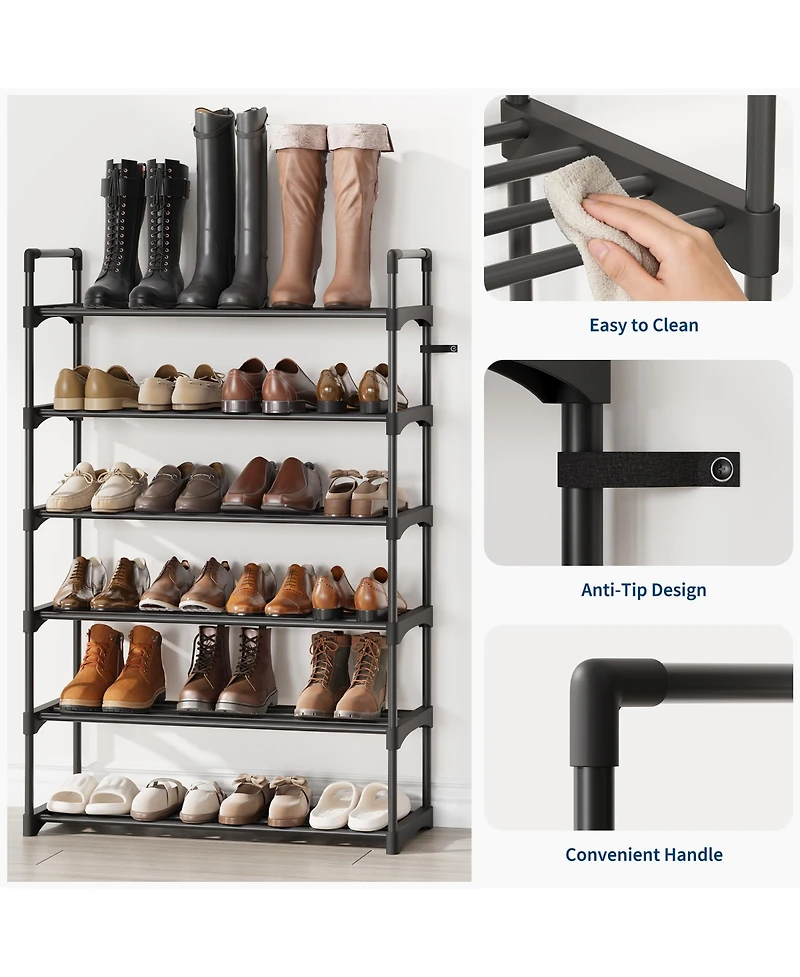 Homfan Slim Shoe Rack with Metal Frame and Fabric Shelves, Adjustable Shoe Storage Organizer for Entryway, Bedroom