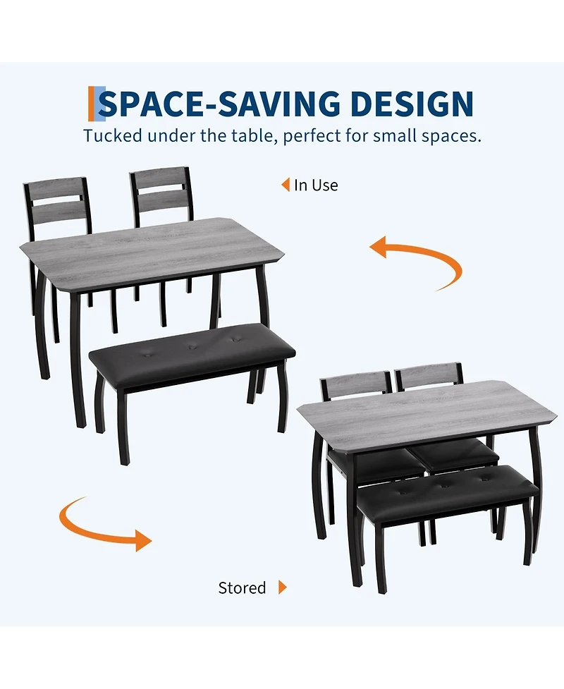 gaomon 4-Person Modern Metal and Wood Space-Saving Dining Set