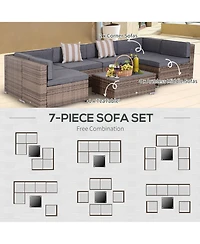Outsunny 7-Piece Patio Furniture Sets Outdoor Wicker Conversation Sets All Weather Pe Rattan Sectional sofa set with Cushions & Slat Plastic Wood Tabl